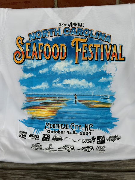2024 NC Seafood Festival  Women's Relaxed Jersey V-Neck Tee - White