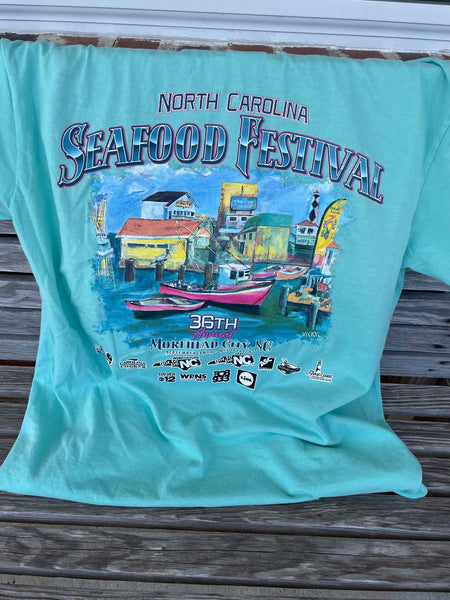 2022 NC Seafood Festival T-Shirt - Chalky Mint with Pocket ON SALE NOW!!