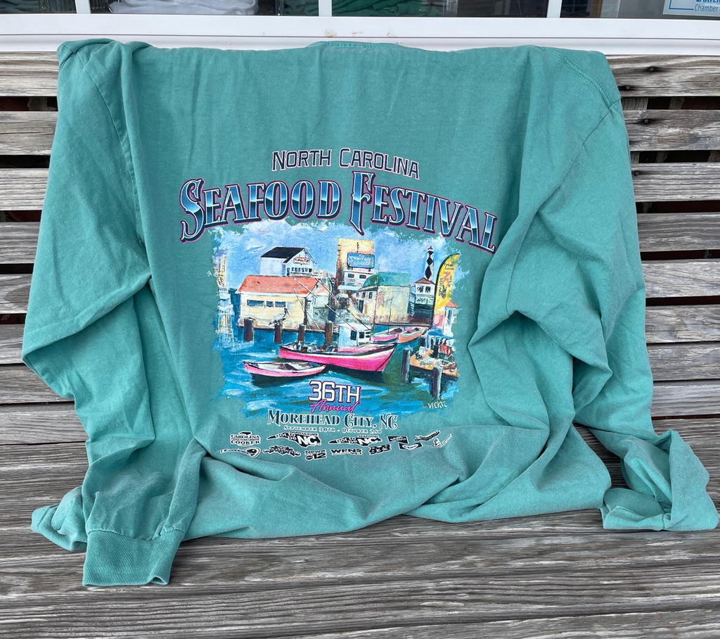 2022 NC Seafood Festival Long Sleeve T-Shirt - Seafoam ON SALE NOW!